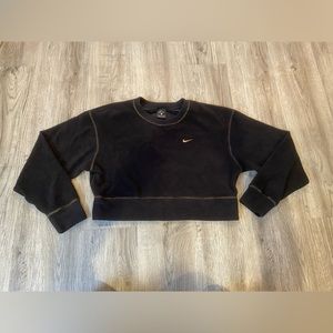 Nike Sweater Womens Small Black Swoosh Crop Top Pullover Sweatshirt